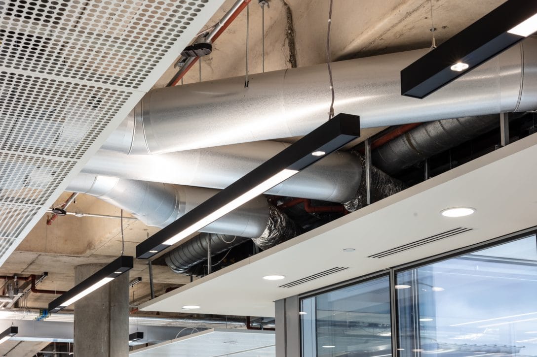 Inside the ceiling of an office to lab conversion project by AIS complex MEP works.