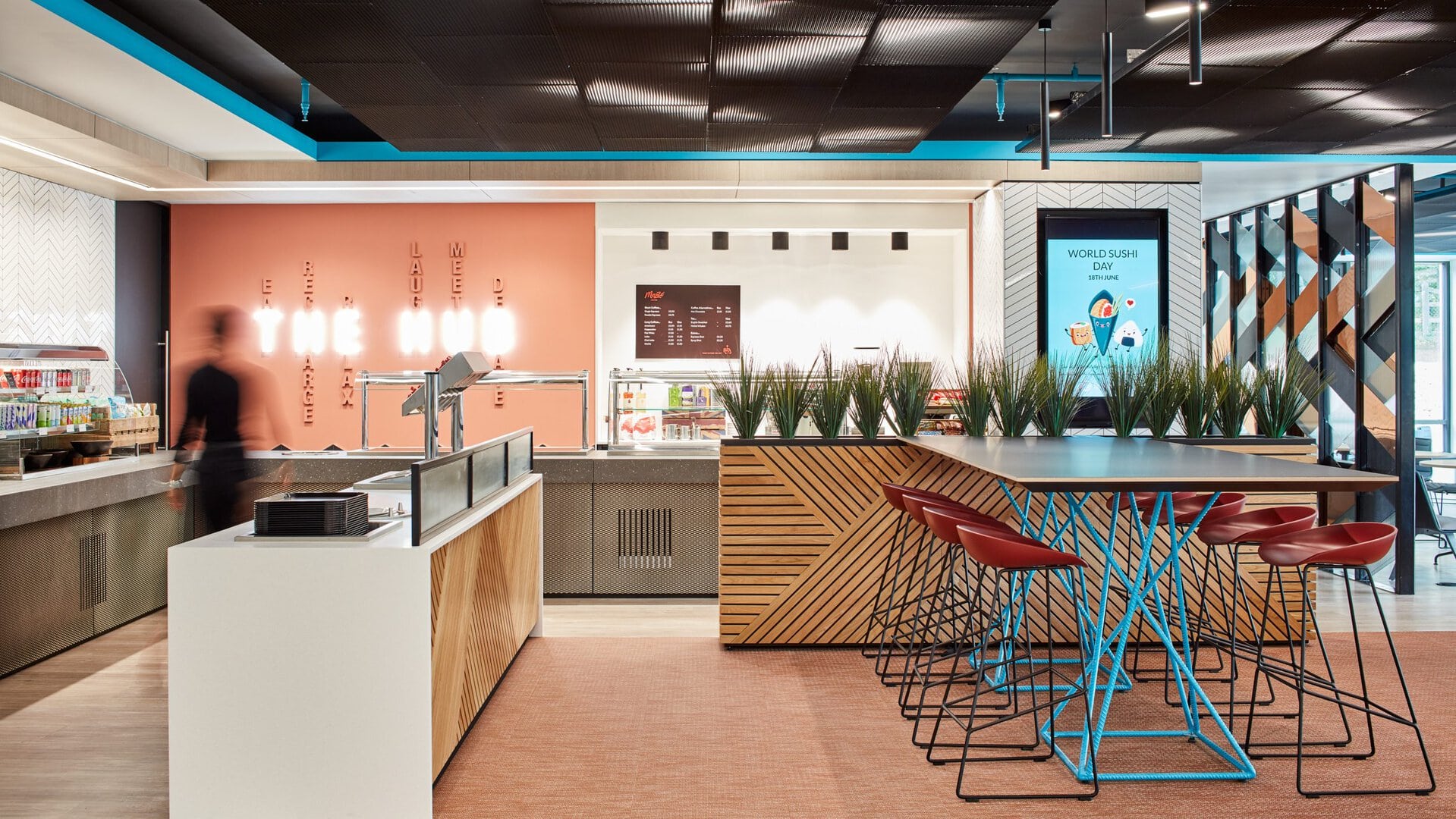 An office canteen exemplifies workplace wellbeing facilities.